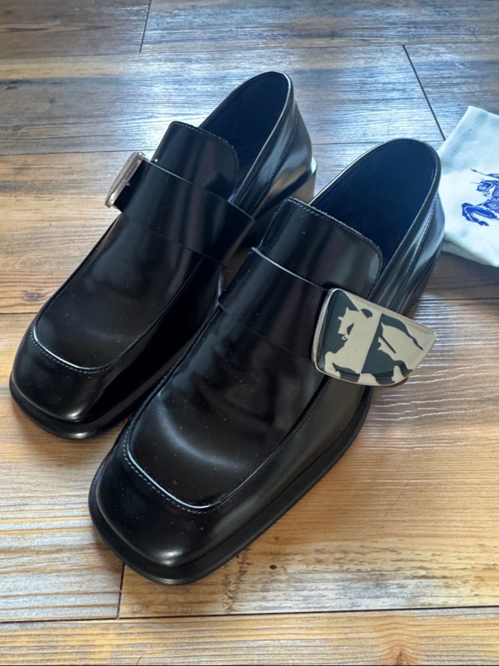 Women’s Burberry Black Leather Dress Loafers with Decorative Buckle